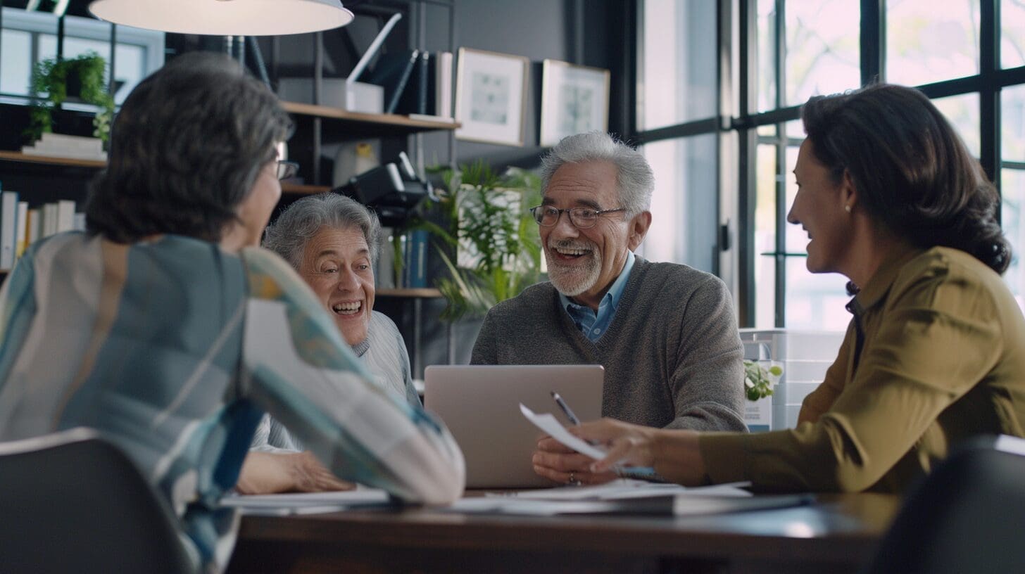 Senior couple aged 64 and 65 receiving Medicare advice from a licensed insurance broker in Texas