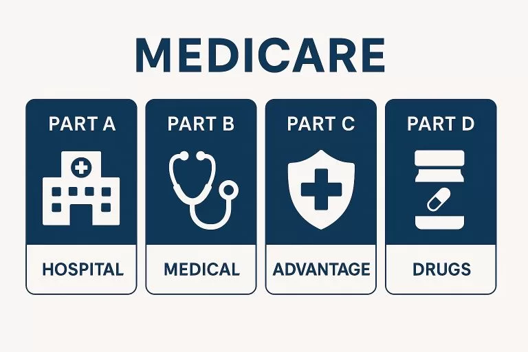 Infographic style image showing the four parts of Medicare